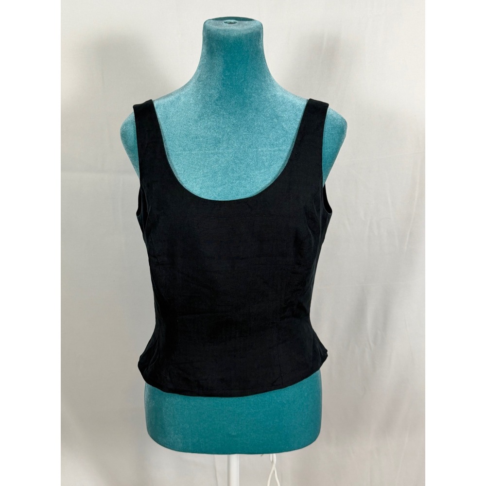 Vintage Finity Black 100% Silk Button Back Tank Top Shell Blouse Size 6 Womens